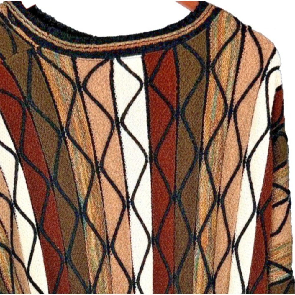 Vintage COOGI Style 3D Textured Knit Sweater Mens XL Multicolor Cosby Geometric